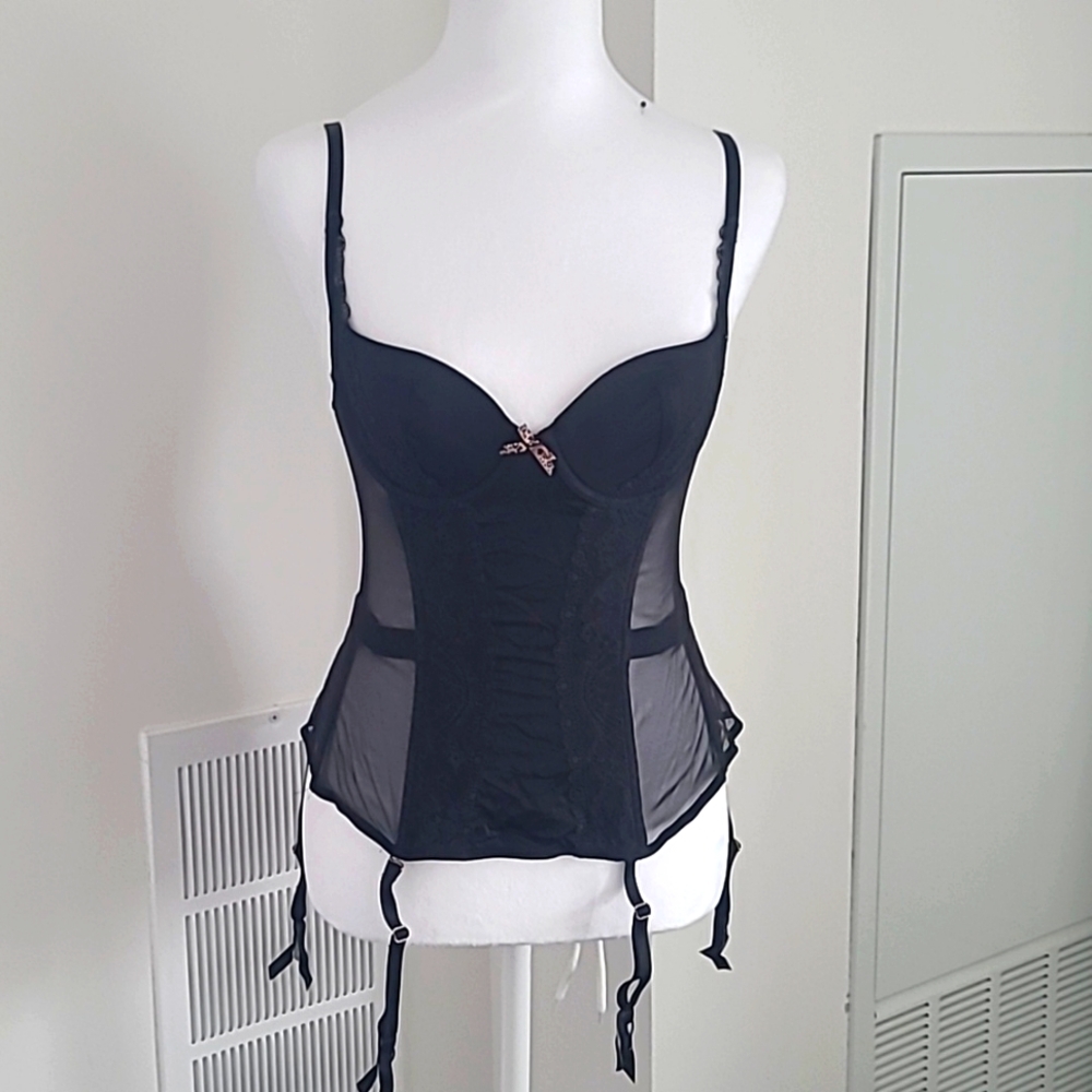 Victoria's Secret Black Corset With Garter Straps Size 34B